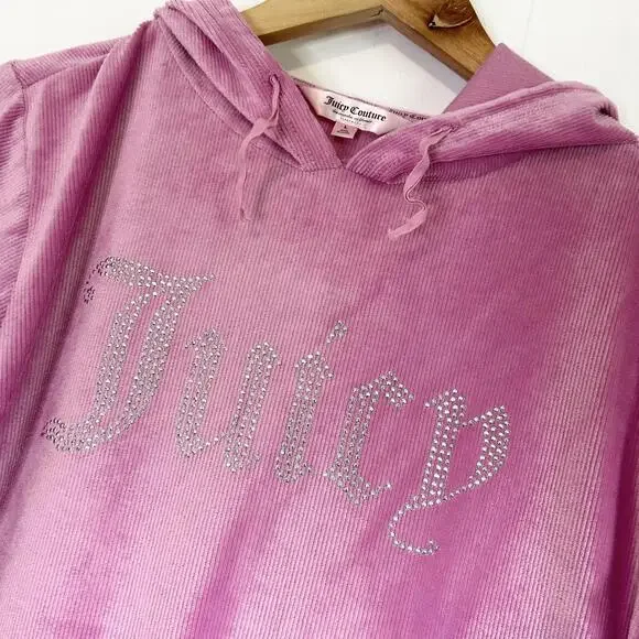 Juicy Couture Pink Velour Velvet Pullover Hoodie Sweatpants Set Women's Large - Picture 2 of 8
